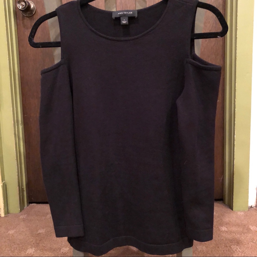 Ann Taylor Black Shoulder Cutout Shirt